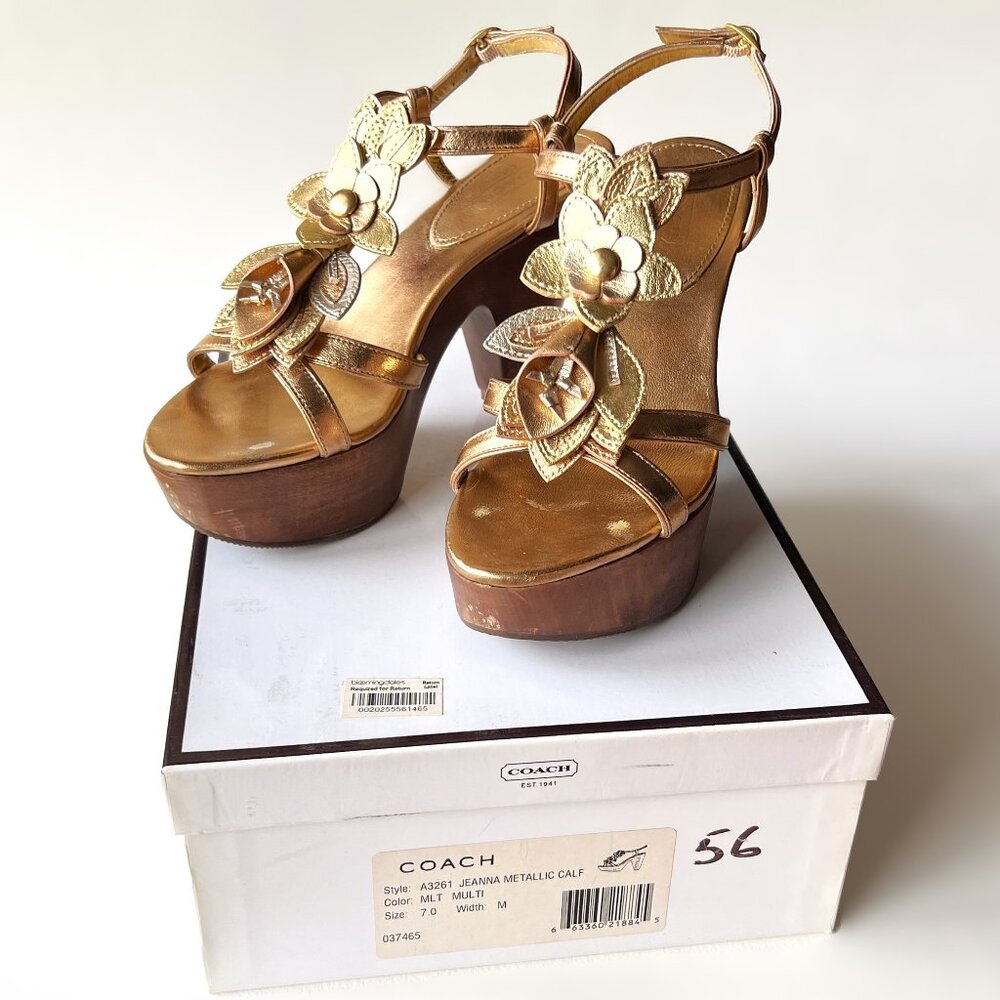 COACH A3261 Jeanna Metallic Calf Multi Gold Platform Sandals size 7